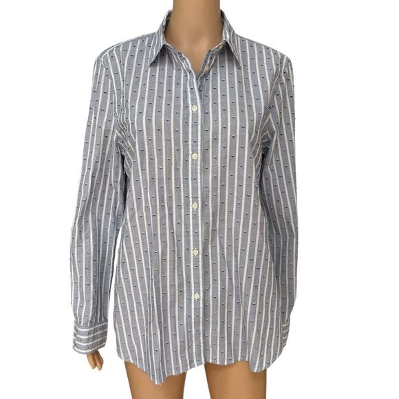 GAP Women's Fitted Boyfriend Stripe Shirt Blue Stripe Cotton Metallic size L - Picture 1 of 7